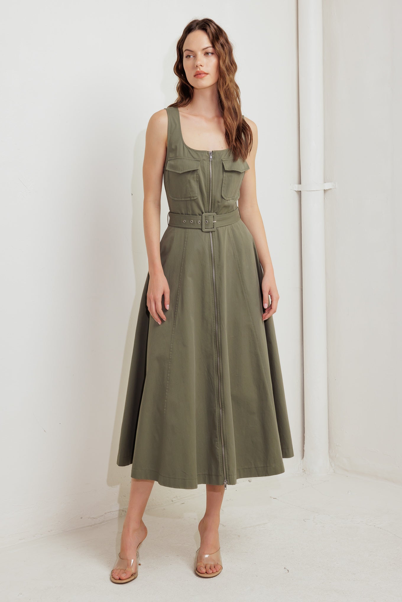 OLIVE GROVE WOVEN MIDI DRESS Flying Tomato